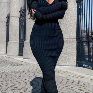 Black knit, off shoulder, midi dress